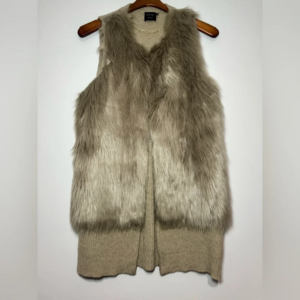 Cliche Faux Fur Sweater Vest Size Medium Color Tan - Picture 6 of 7